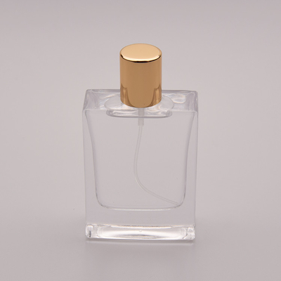 ছোট সোনার ক্যাপ সহ 50ml ফ্ল্যাট কাচের পারফিউম বোতল